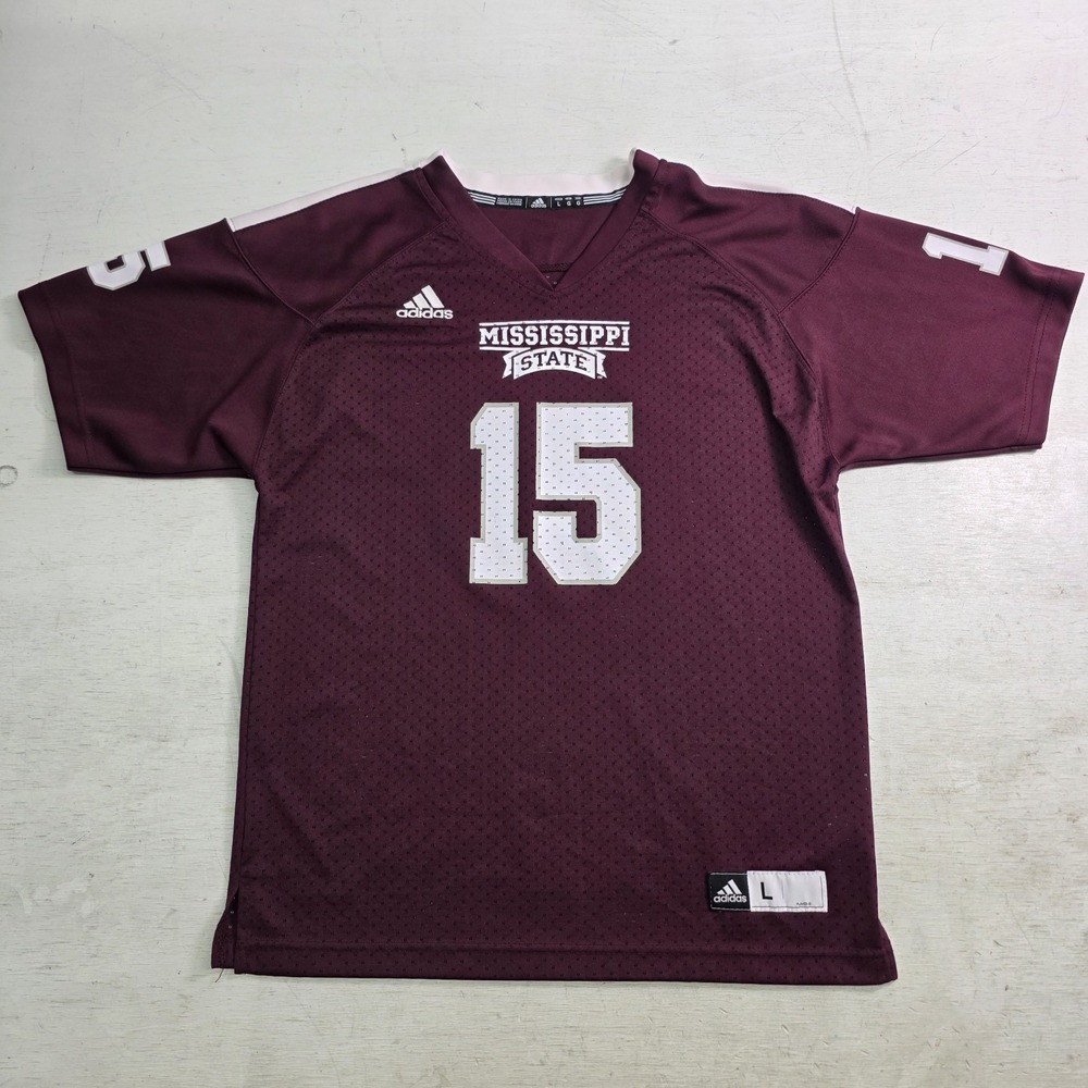 Mississippi State Bulldogs MSU #15‎ Adidas Football Jersey Youth Sz L 14/16 EUC